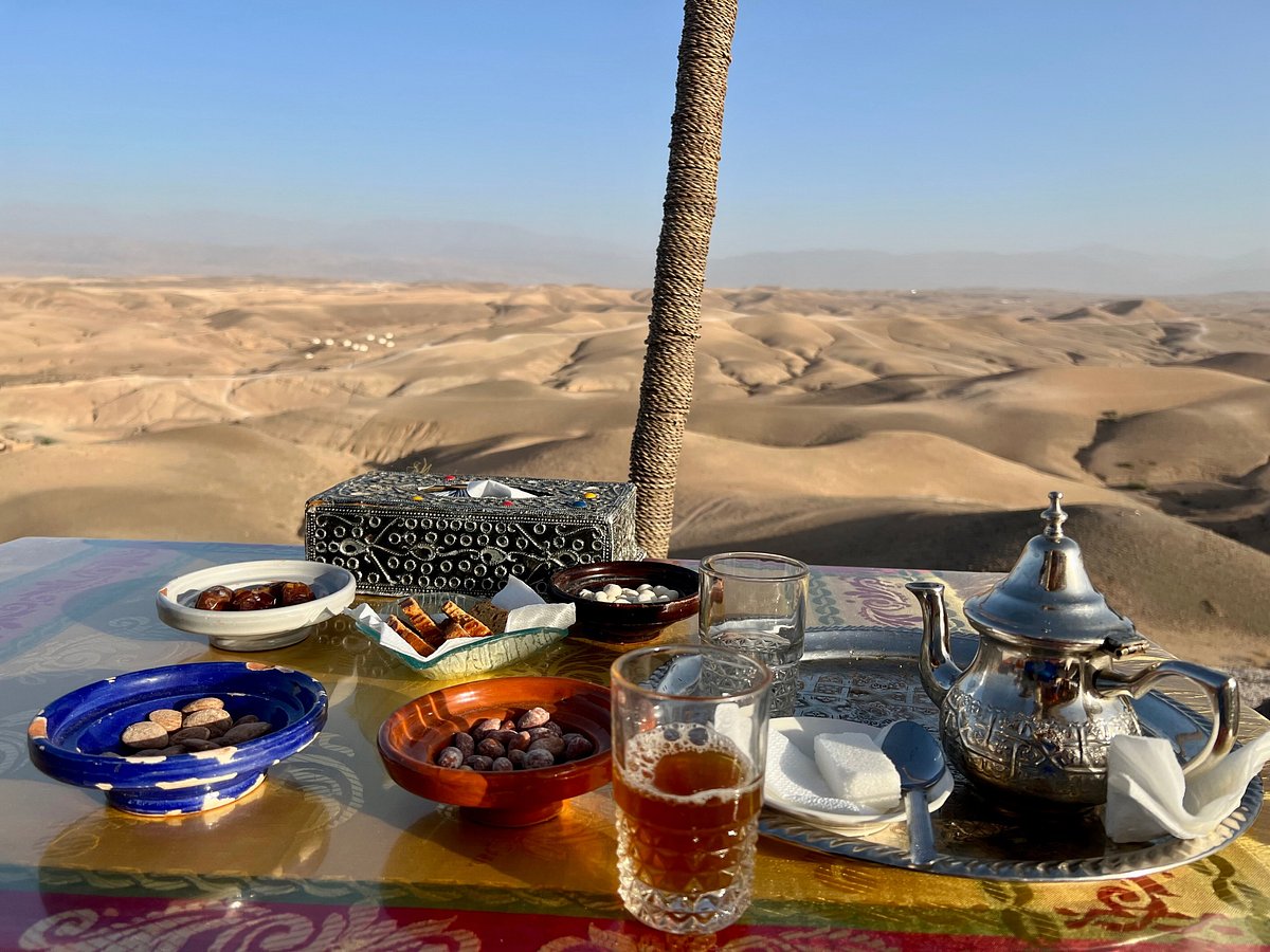 Agafay Desert landscape with mountains in the background