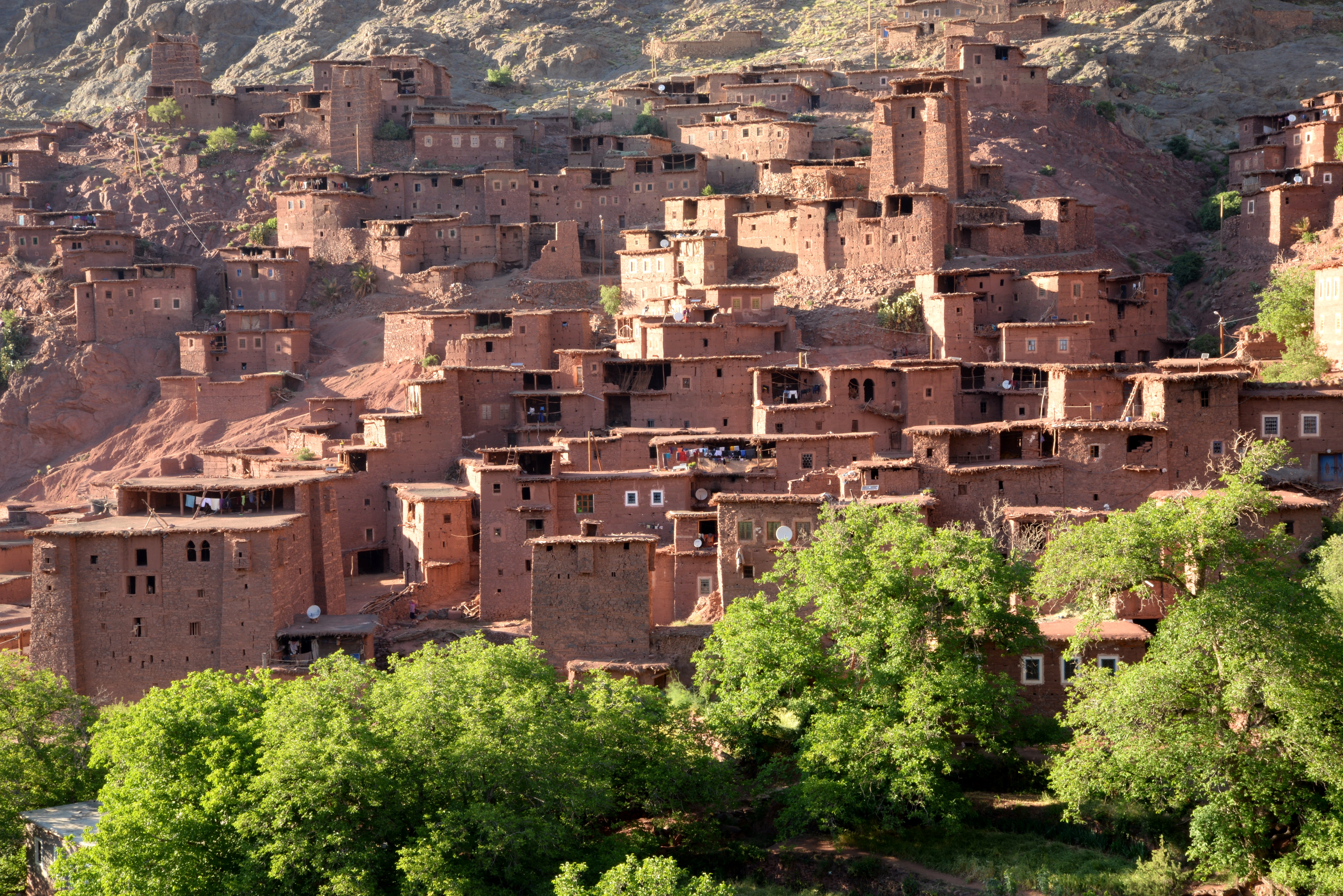 Magdaz Village in High Atlas Mountains with terraced fields