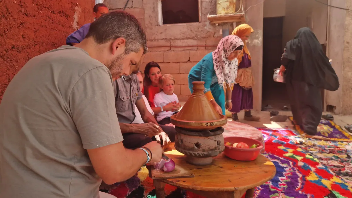 Cooking a tagine with a Berber family on a village trek in the High Atlas